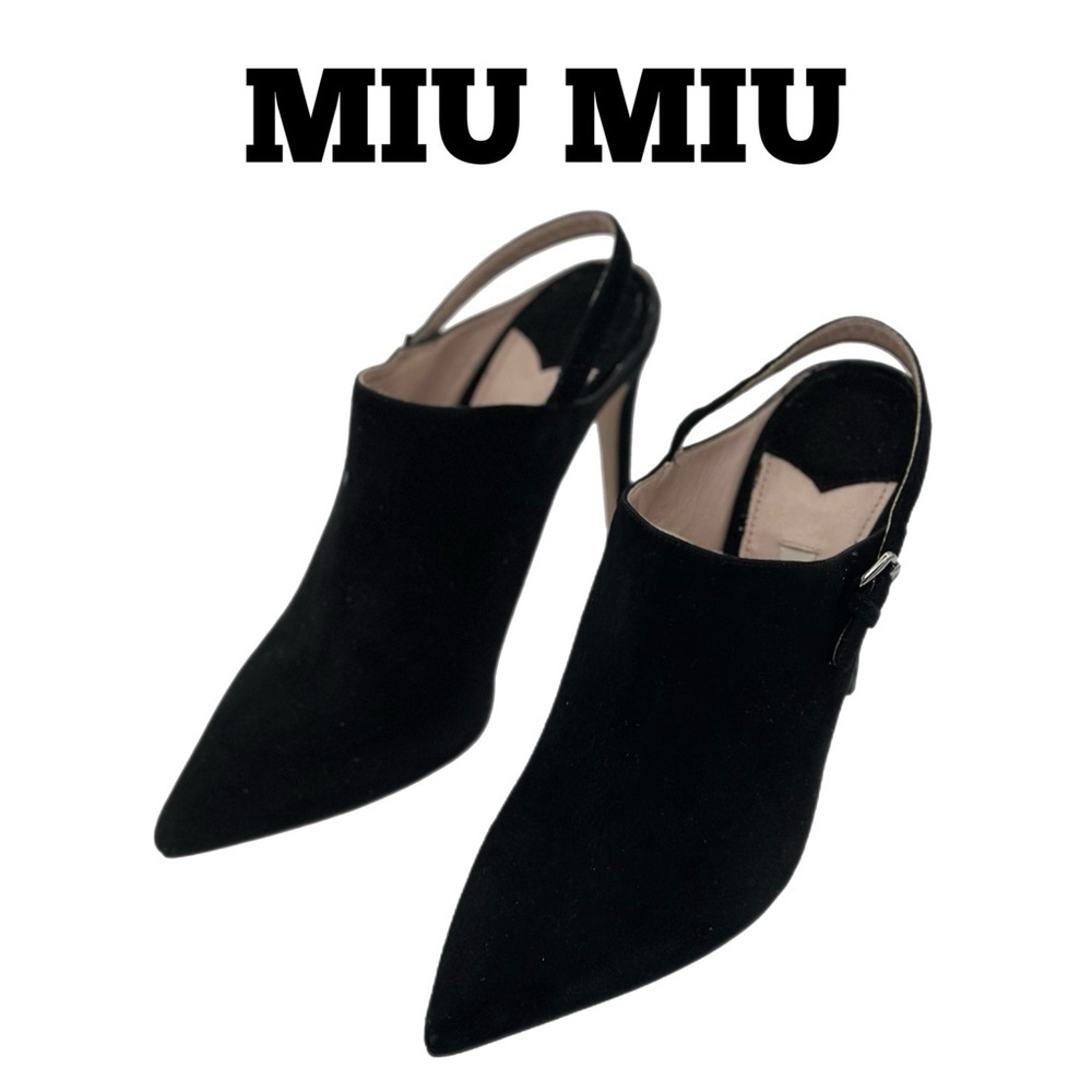 Miu Miu Black Suede Slingback Ankle Boots | Size 39EU | Made in Italy